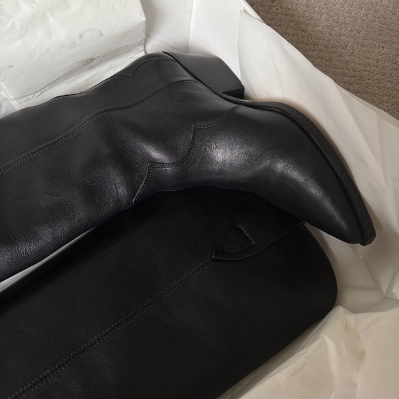 Isabel Marant Denvee Leather Knee High Western Cowboy Boots Black FR 39 US 8-8.5 - Picture 13 of 16